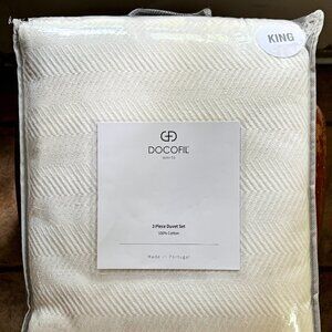3-pc DOCOFIL Portugal Cotton Chevron King Size Cotton Duvet Cover (Creamy White)